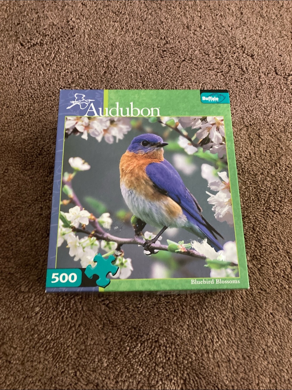 Audubon Bluebird Blossoms 500-Piece Puzzle - Blue & Orange